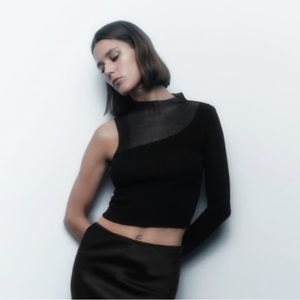 Combo Asymmetrical Knit Zara top mesh one sleeve